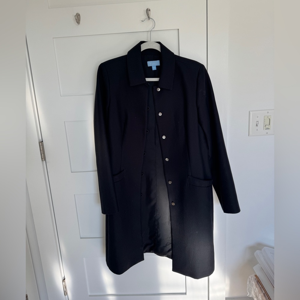 J Mclaughlin black button up long coat size large